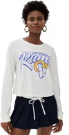 Junk Food Rams Touchdown Long Sleeve Crop Tee White In White