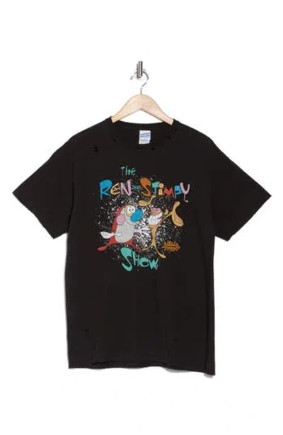 Junk Food Ren & Stimpy Graphic T-shirt In Black