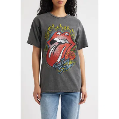 Junk Food Rolling Stones Flaming Hot Lips Graphic T-shirt In Black