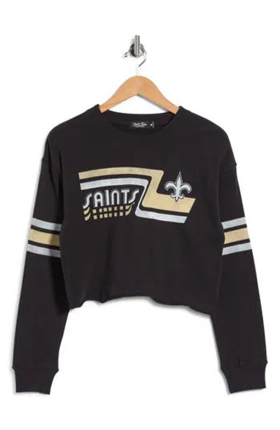 Junk Food Saints Retro Crop Fleece Sweatshirt In Black