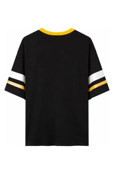 Junk Food Steelers Glitter Boxy Ringer Graphic T-shirt In True Black