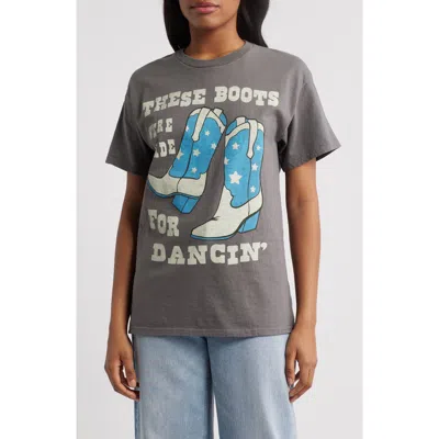 Junk Food These Boots Are Made For Dancin' Oversize Glitter Graphic T-shirt In Charcoal