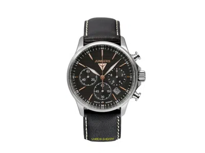 Pre-owned Junkers Fliegerchronoraph 6878-5 Black Leather Band Stop Function Date 10atm
