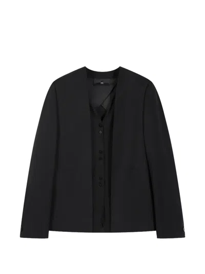 Junli Layered Collarless Jacket In Black