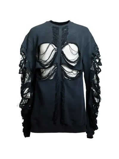 Jun/nakayama Distressed Cross-motif Sweater In Blue