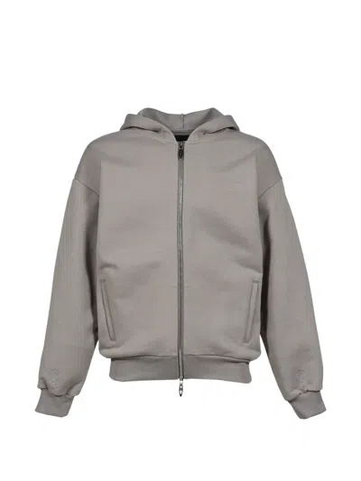 Jun/nakayama Logo-embroidered Zip-up Hoodie In Gray