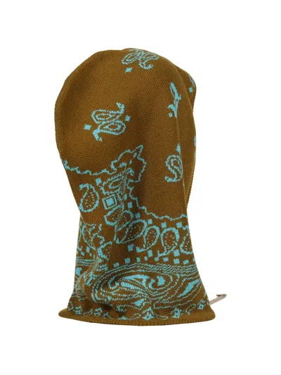 Jun/nakayama Paisley-print Drawstring Balaclava In Brown