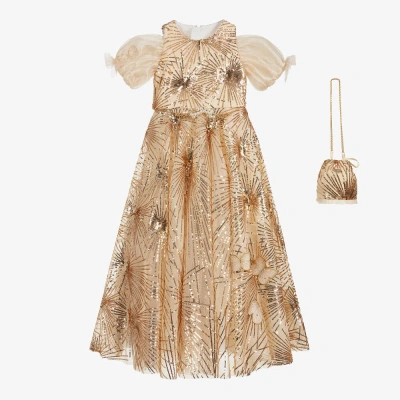 Junona Kids' Girls Gold Sequin Dress Set