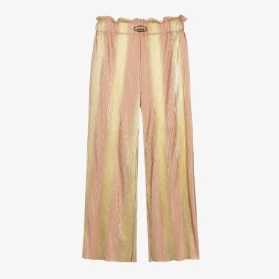 Junona Kids' Girls Pink & Gold Plissé Trousers