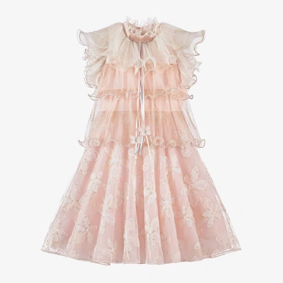 Junona Kids' Girls Pink Glittery Floral Tulle Dress