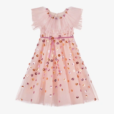 Junona Kids' Girls Pink Sequin Flower Tulle Dress