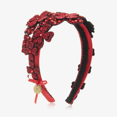 Junona Kids' Girls Red Diamanté Flower Hairband