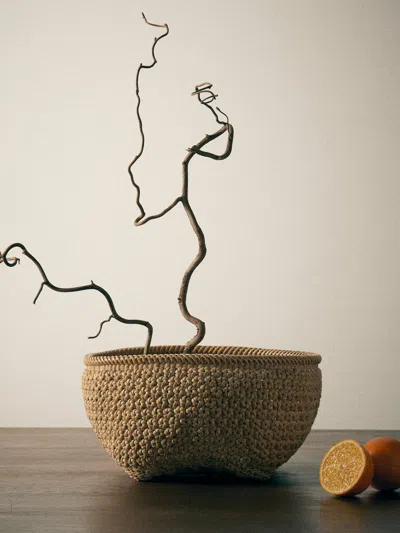 Junpei Kawaguchi Hand-braided Rattan Flower Basket In Brown