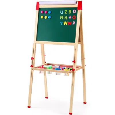 Junrart Art Easel For Kids, 3-in-1 Wooden Double-sided Kid's Art Easel With Magnetic Whiteboard, Chalkboard 