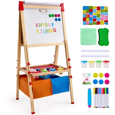 Junrart Art Easel For Kids, 3-in-1 Wooden Double-sided Kid's Art Easel With Magnetic Whiteboard, Chalkboard,