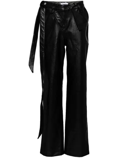 Juntae Kim Black Layered Belt Faux-leather Trousers
