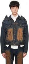 Juntae Kim Blue Gathered Denim Jacket In Blue/brown