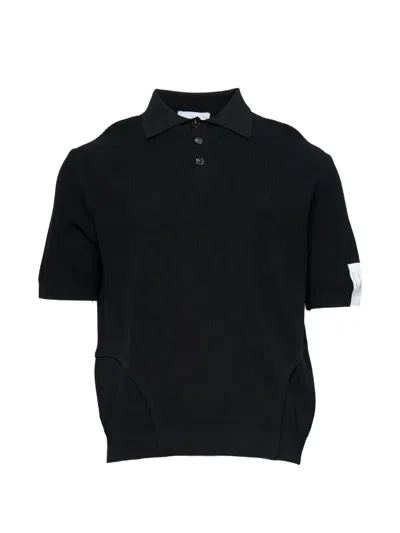 Juntae Kim Corset-seamed Ribbed Polo Shirt In Black