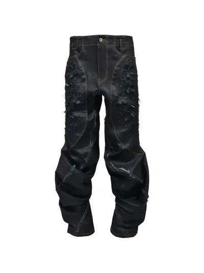 Juntae Kim Laser-slashed Twist Jeans In Black