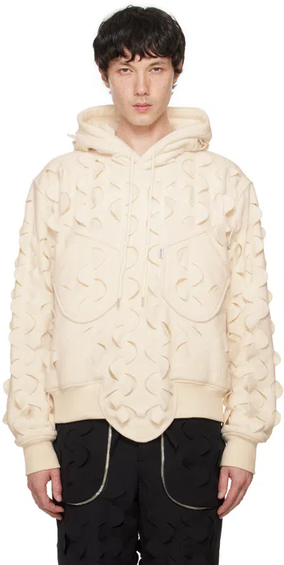Juntae Kim Off-white Laser Slashed Fleece Hoodie In Cream