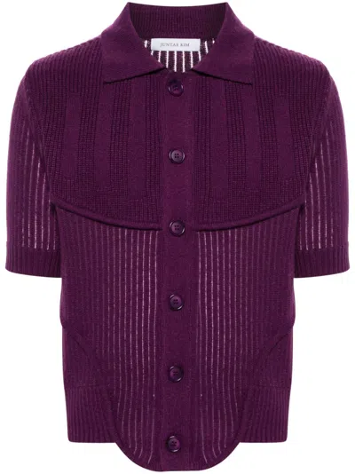 Juntae Kim Ribbed-knit Short-sleeve Cardigan In Violett