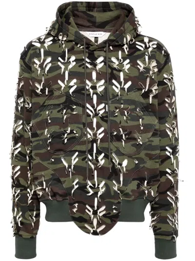 Juntae Kim Ripped Camouflage-print Cotton Hoodie In Green