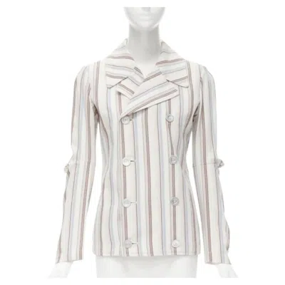 Pre-owned Junya Watanabe 1995 Beige Stripe Cotton Cut Out Sleeve Double Breasted Jacket S In Brown