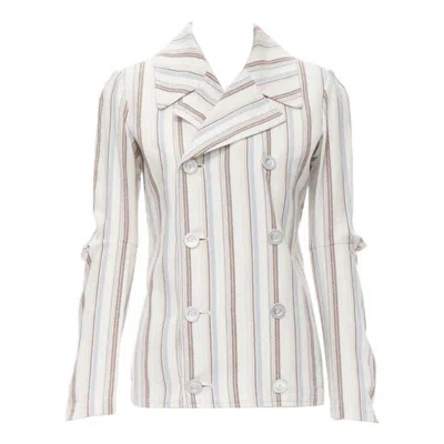 Pre-owned Junya Watanabe 1995 Beige Stripe Cotton Cut Out Sleeve Double Breasted Jacket S In Brown