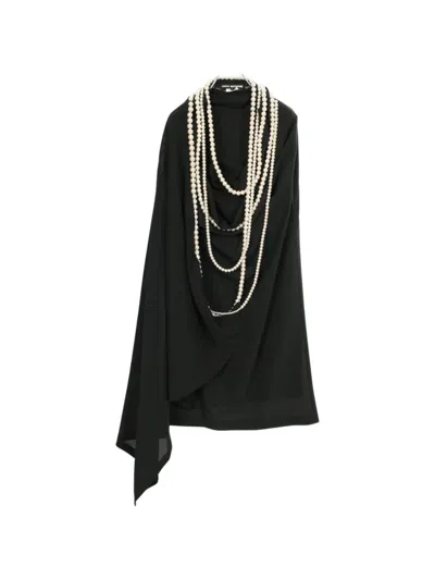 Pre-owned Junya Watanabe 2000s Faux-pearl Asymmetric Dress In Black