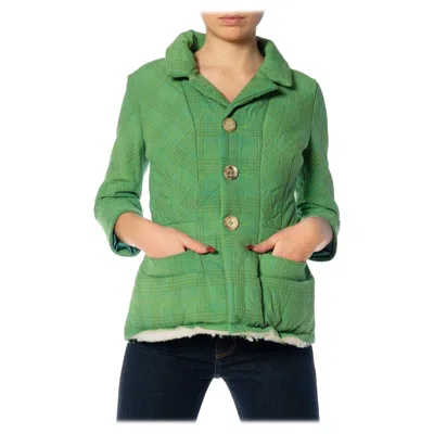 Pre-owned Junya Watanabe 2000s  Comme Des Garcons Green Wrinkled Wool Jacket With Deconstr