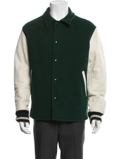 Pre-owned Junya Watanabe 2002 Colorblock Pattern Varsity Jacket In Green