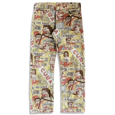 Pre-owned Junya Watanabe 2002 Comme Des Garçons Cuba Print Denim Jeans In Multi