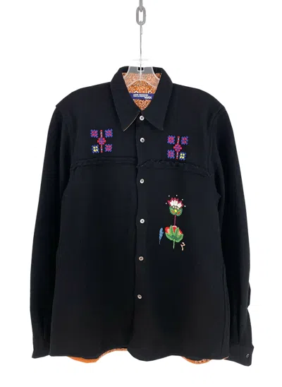 Pre-owned Junya Watanabe 2003 Floral Embroidery Wool Buttonup In Black