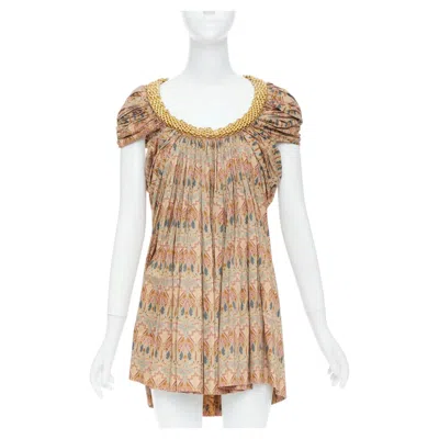 Pre-owned Junya Watanabe 2008 Beige Ethnic Print Gold Chain Hardware High Low Dress S In Brown