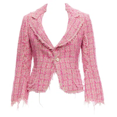 Pre-owned Junya Watanabe 2008 Pink Distressed Tweed Fitted Cropped Jacket S