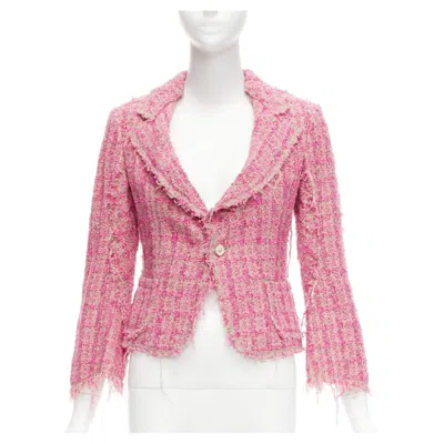 Pre-owned Junya Watanabe 2008 Pink Distressed Tweed Fitted Cropped Jacket S