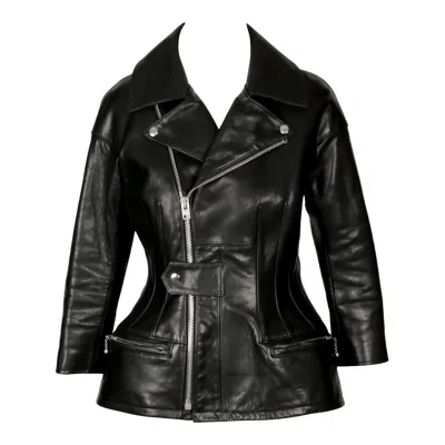 Pre-owned Junya Watanabe 2011  Black Leather Runway Jacket With Peplum