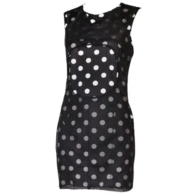 Pre-owned Junya Watanabe 2012  Polkadot Bodycon Mini Dress With Mesh Overlay In Black