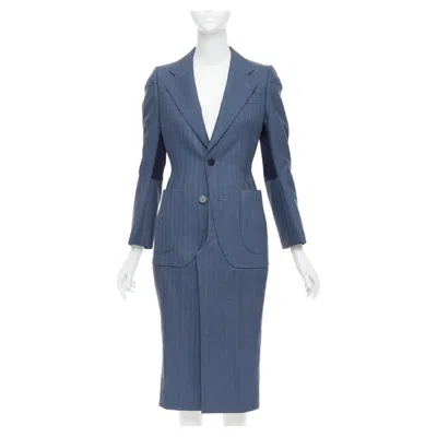Pre-owned Junya Watanabe 2012 Runway Blue Wool Pinstriped Tromp Loeil Seam Long Coat S