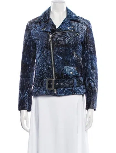 Pre-owned Junya Watanabe 2012 Velvet Biker Jacket In Blue
