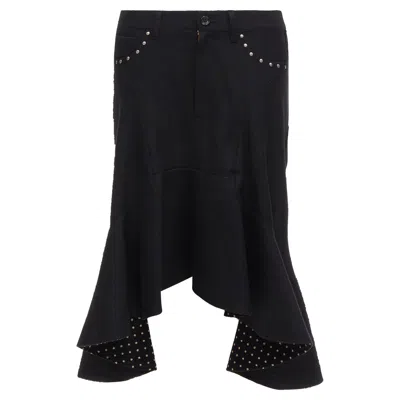Junya Watanabe 2013 Black Studded Pocket Polka Dot Deconstructed Flare Skirt S