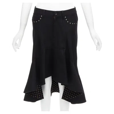 Pre-owned Junya Watanabe 2013 Black Studded Pocket Polka Dot Deconstructed Flare Skirt S