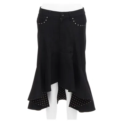 Pre-owned Junya Watanabe 2013 Black Studded Pocket Polka Dot Deconstructed Flare Skirt S