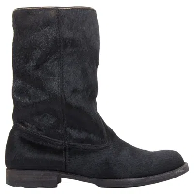 Pre-owned Junya Watanabe 2017 Black Calf Hair Panelled Round Toe Combat Boots S Eu37