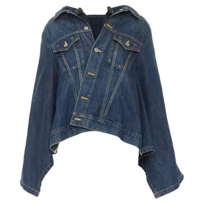 Junya Watanabe 2017 Washed Blue Denim Deconstructed Flare Caped Jacket M
