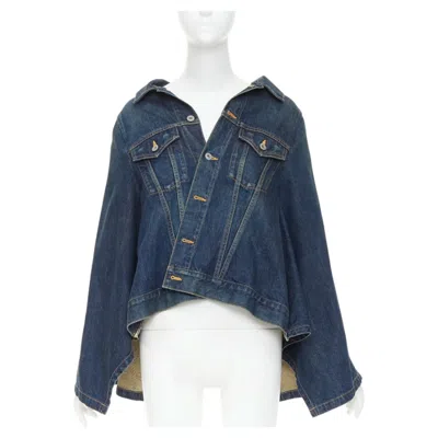 Pre-owned Junya Watanabe 2017 Washed Blue Denim Deconstructed Flare Caped Jacket M