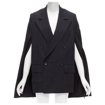 Pre-owned Junya Watanabe 2018 Grey Pinstripe Wool Blend Cape Sleeve Boxy Blazer S In Gray