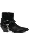Junya Watanabe Python-effect Leather Western Ankle Boots With Chain In Black