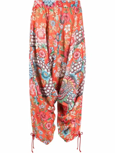 Junya Watanabe Abstract-print Cropped Trousers In Orange