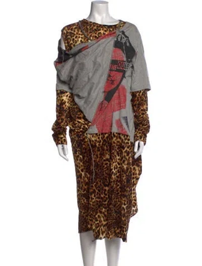Pre-owned Junya Watanabe Animal Print Long Dress In Grey